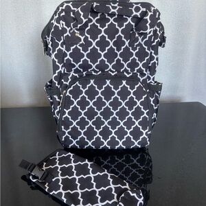 Black and White Geometric insulated diaper/travel Backpack w/ detachable Pouch